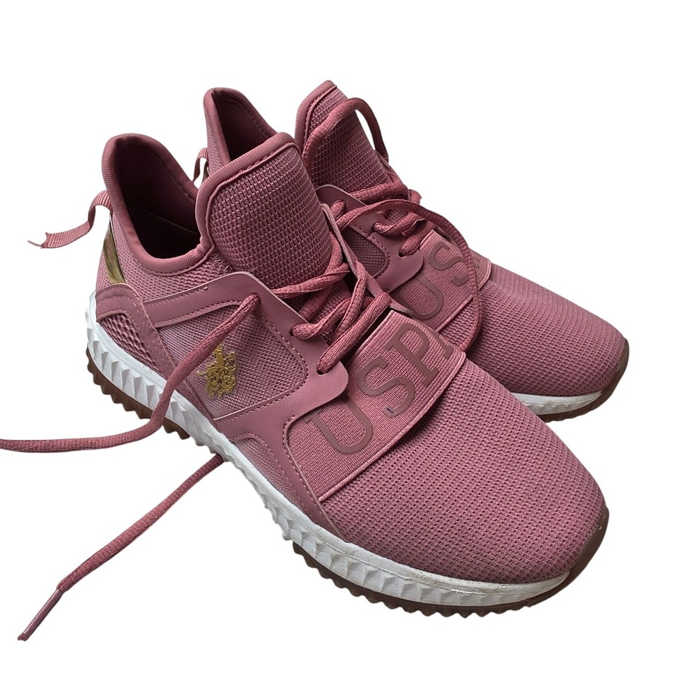 US Polo Assn Womens Tinge-M Pink Mesh Sneakers Gold Logo USPA‎ Size 7 NW10995 A4